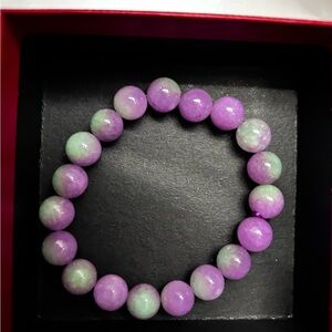 Purple & Green Beaded Stretch Bracelet